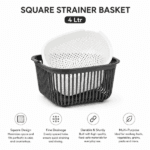 Foly Life Linea Square Bowl with Strainer - 4 Ltr