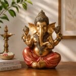 Chaturbhuj Medium Ganesha - Gold & Red