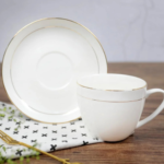 QUEENS BONE CHINA 12 PCS CUP AND SAUCER SET - GOLD LINE 90 ML