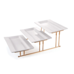 ORCHID 3-TIER RECTANGULAR SERVING SET WITH GOLD STAND