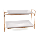 ORCHID 2-TIER RECTANGULAR SERVING SET WITH GOLD STAND