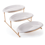 ORCHID 3-TIER OVAL SERVING SET WITH GOLD STAND