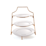 ORCHID 3-TIERED ROUND BUFFET SERVER WITH GOLD STAND