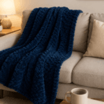 Auraa King Jacquard blanket 280gsm, 200x240cm Navy Blue