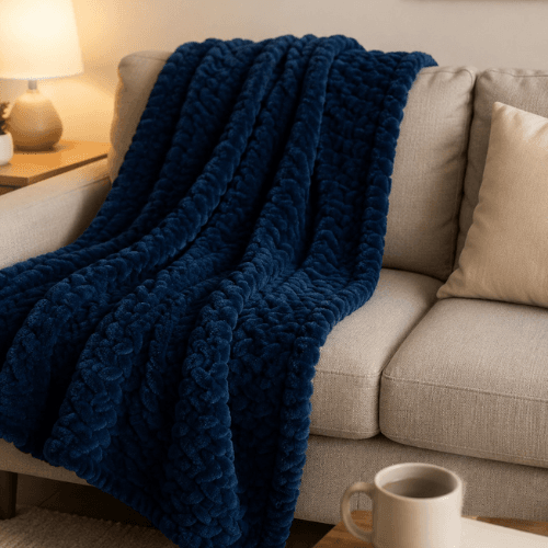 Untitled design – 2026-05-23T123903.177 Auraa King Jacquard blanket 280gsm, 200x240cm Navy Blue - Image 1