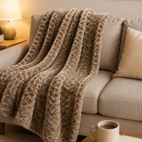 Untitled design – 2026-05-23T135710.492 Auraa King Jacquard blanket 280gsm, 200x240cm Brown - Image 1