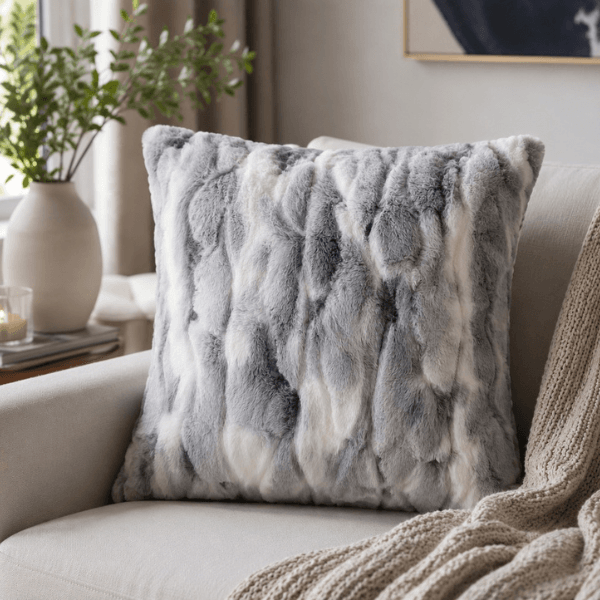 Untitled design – 2026-06-22T184746.601 Silver Mist Faux Rabbit fur filled Cushion - 50x50 cm - Image 1