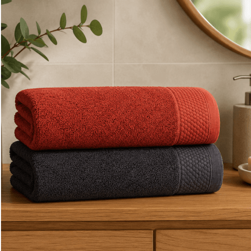 Untitled design – 2026-06-25T125503.569 Essential Bath Towel Set of 2 pcs - 70x130 cm - Grey & Rust - Image 1