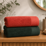 Essential Bath Towel Set of 2 pcs - 70x130 cm - Green & Rust